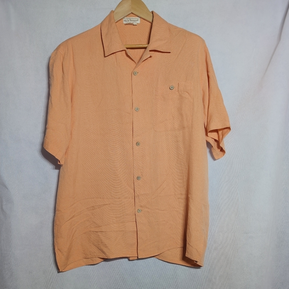 Norm Thompson Portland Oregon Men's Silk Orange Button Down Shirt